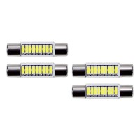 This page showcases a set of iJDMTOY 4pcs Extremely Bright 9SMD 29mm 6614 Replacement Bulbs Compatible With Car SUV Truck Sunvisor Flips Vanity Mirror Lights Xenon WhiteTo learn more about the product please see the detailed feature bullet points and pict