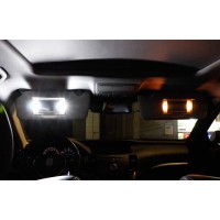 This page showcases a set of iJDMTOY 4pcs Extremely Bright 9SMD 29mm 6614 Replacement Bulbs Compatible With Car SUV Truck Sunvisor Flips Vanity Mirror Lights Xenon WhiteTo learn more about the product please see the detailed feature bullet points and pict