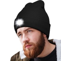 Unisex Led Beanie With Light, Hat With Light, Usb Rechargeable Hands Free Led Headlamp Hat, For Men Dad Father Black