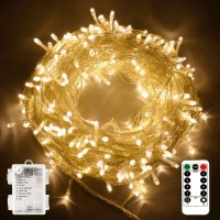 Echosari String Lights Battery Powered, 33Ft 100 Led Warm White Outdoor Fairy String Lights With Remote Dimmable Timer 8 Modes For Wedding Party Garden Decoration