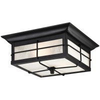 Westinghouse Lighting 6204800 Orwell Two-Light Outdoor Flush-Mount Fixture, Textured Black Finish On Steel With Frosted Seeded Glass