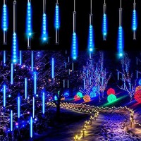 Christmas Decorations, Adecorty Falling Rain Lights Meteor Shower Lights 30Cm 8 Tubes Rain Drop Shooting Star Dripping Icicle Lights, Luces De Navidad Para Exterior, Christmas Tree Lights Outdoor Blue