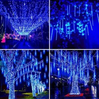 Christmas Decorations, Adecorty Falling Rain Lights Meteor Shower Lights 30Cm 8 Tubes Rain Drop Shooting Star Dripping Icicle Lights, Luces De Navidad Para Exterior, Christmas Tree Lights Outdoor Blue