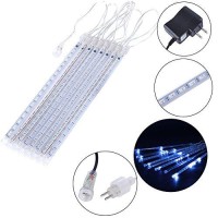 Christmas Decorations, Adecorty Falling Rain Lights Meteor Shower Lights 30Cm 8 Tubes Rain Drop Shooting Star Dripping Icicle Lights, Luces De Navidad Para Exterior, Christmas Tree Lights Outdoor Blue