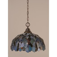 Chain Hung Pendant Shown In Dark Granite Finish With 16 Blue Mosaic Art Glass