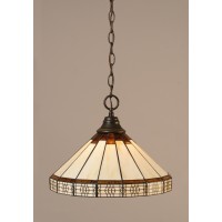 Chain Hung Pendant Shown In Dark Granite Finish With 15 Honey & Brown Mission Art Glass