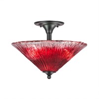 Semi-Flush With 2 Bulbs Shown In Matte Black Finish With 16 Raspberry Crystal Glass