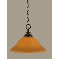 Chain Hung Pendant Shown In Black Copper Finish With 12 Cayenne Linen Glass