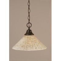 Chain Hung Pendant Shown In Dark Granite Finish With 12 Gold Ice Glass