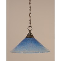 Chain Hung Pendant Shown In Dark Granite Finish With 16 Teal Crystal Glass