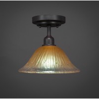 Vintage 1 Bulb Semi-Flush Shown In Dark Granite Finish With 10 Amber Crystal Glass