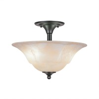 Semi-Flush With 2 Bulbs Shown In Matte Black Finish With 16 Amber Marble Glass