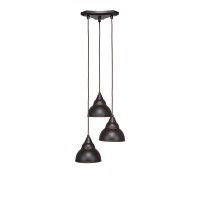 Europa 3 Light Cluster Pendalier Shown In Dark Granite Finish With 7 Double Bubble Metal Shades