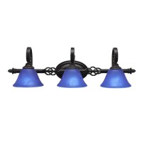 Elegante 3 Light Bath Bar Shown In Dark Granite Finish With 7 Blue Italian Glass