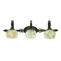 Elegante 3 Light Bath Bar Shown In Dark Granite Finish With 6 Mystic Seashell Glass