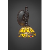 Elegante Wall Sconce Shown In Dark Granite Finish With 7 Amber Dragonfly Art Glass