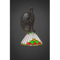 Elegante Wall Sconce Shown In Dark Granite Finish With 7 Green Sunray Art Glass