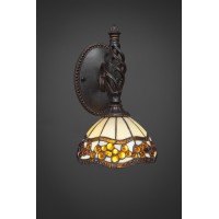 Elegante Wall Sconce Shown In Dark Granite Finish With 7 Roman Jewel Art Glass