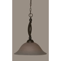 Bow Pendant Shown In Dark Granite Finish With 16 Gray Linen Glass