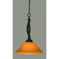 Bow Pendant Shown In Dark Granite Finish With 12 Cayenne Linen Glass