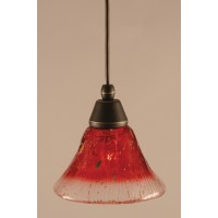 Cord Mini Pendant Shown In Dark Granite Finish With 7 Raspberry Crystal Glass