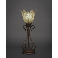 Swan Mini Table Lamp Shown In Bronze Finish With 7 Vanilla Leaf Glass