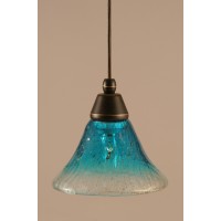 Cord Mini Pendant Shown In Dark Granite Finish With 7 Teal Crystal Glass