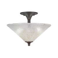 Semi-Flush With 2 Bulbs Shown In Dark Granite Finish With 16 Gold Ice Glass