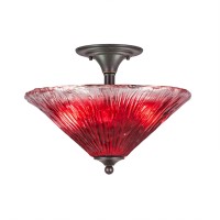 Semi-Flush With 2 Bulbs Shown In Dark Granite Finish With 16 Raspberry Crystal Glass