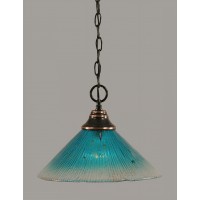 Chain Hung Pendant Shown In Black Copper Finish With 12 Teal Crystal Glass