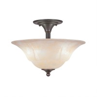 Semi-Flush With 2 Bulbs Shown In Dark Granite Finish With 16 Amber Marble Glass