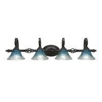 Elegante 4 Light Bath Bar Shown In Dark Granite Finish With 7 Teal Crystal Glass