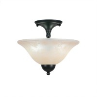 Semi-Flush With 2 Bulbs Shown In Matte Black Finish With 12 Amber Marble Glass