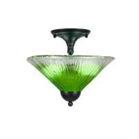 Semi-Flush With 2 Bulbs Shown In Matte Black Finish With 12 Kiwi Green Crystal Glass