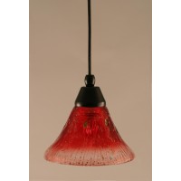 Cord Mini Pendant Shown In Matte Black Finish With 7 Raspberry Crystal Glass