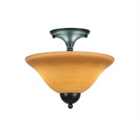 Semi-Flush With 2 Bulbs Shown In Matte Black Finish With 12 Cayenne Linen Glass