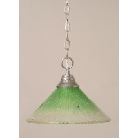 Chain Hung Pendant Shown In Chrome Finish With 12 Kiwi Green Crystal Glass