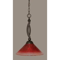 Bow Pendant Shown In Dark Granite Finish With 12 Raspberry Crystal Glass