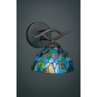 Revo Wall Sconce Shown In Dark Granite Finish With 7 Blue Mosaic Art Glass