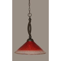 Bow Pendant Shown In Dark Granite Finish With 16 Raspberry Crystal Glass