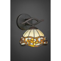 Revo Wall Sconce Shown In Dark Granite Finish With 7 Roman Jewel Art Glass