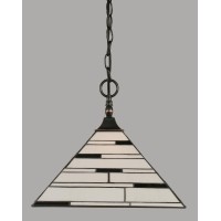 Chain Hung Pendant With Square Fitter Shown In Black Copper Finish With 14 Pearl Ebony Art Glass