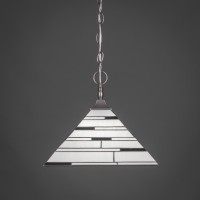 Chain Hung Pendant With Square Fitter Shown In Brushed Nickel Finish With 14 Pearl Ebony Art Glass