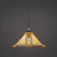 Chain Hung Pendant With Square Fitter Shown In Black Copper Finish With 14 Santa Cruz Art Glass