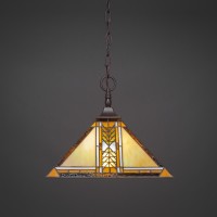 Chain Hung Pendant With Square Fitter Shown In Dark Granite Finish With 14 Santa Cruz Art Glass