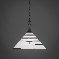 Chain Hung Pendant With Square Fitter Shown In Matte Black Finish With 14 Pearl Ebony Art Glass