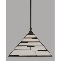 Stem Hung Pendant With Square Fitter Shown In Black Copper Finish With 14 Pearl Ebony Art Glass