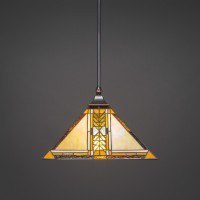 Stem Hung Pendant With Square Fitter Shown In Black Copper Finish With 14 Santa Cruz Art Glass