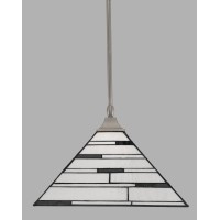 Stem Hung Pendant With Square Fitter Shown In Brushed Nickel Finish With 14 Pearl Ebony Art Glass