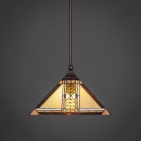 Stem Hung Pendant With Square Fitter Shown In Bronze Finish With 14 Santa Cruz Art Glass